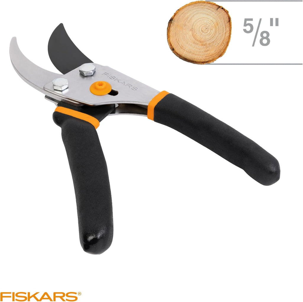 Fiskars Bypass Pruning ShearsPrevents Sticking, Non-Slip Grip for Cutting Stems & Branches, Sharp Steel Blades w/ Low-Friction Coating