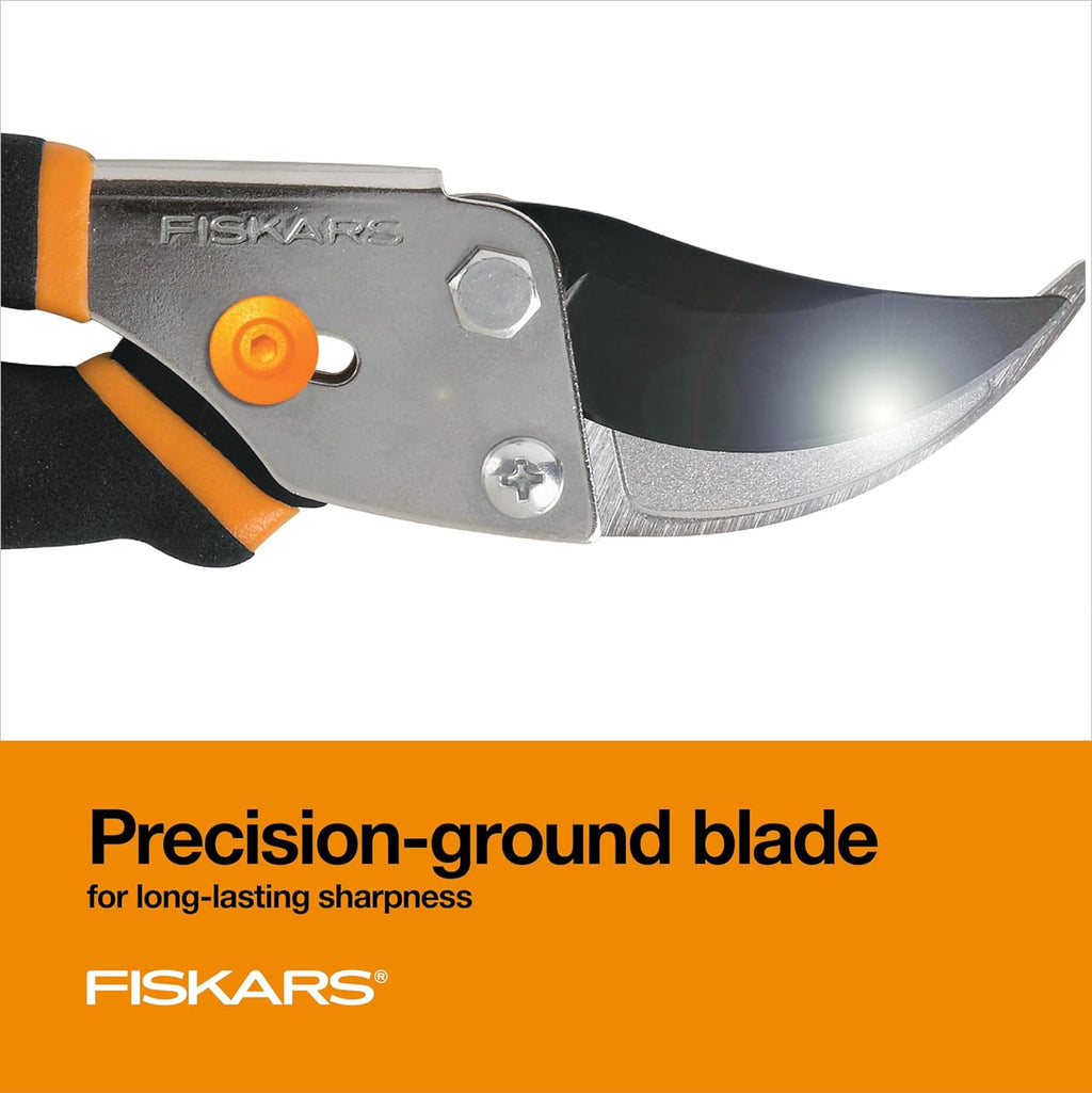 Fiskars Bypass Pruning ShearsPrevents Sticking, Non-Slip Grip for Cutting Stems & Branches, Sharp Steel Blades w/ Low-Friction Coating