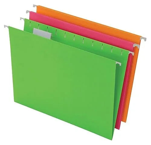 Glow Hanging File Folders, Letter Size, Assorted, Case Pack of 12