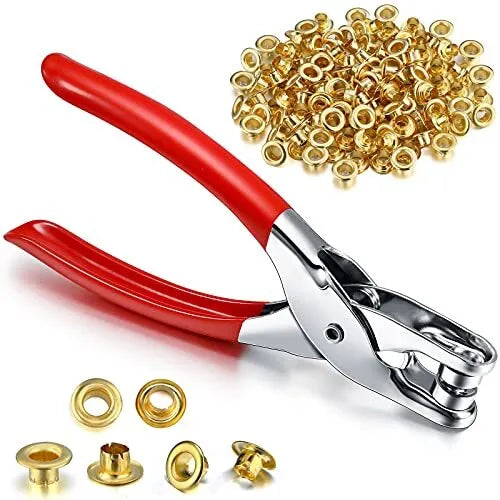 Grommet Eyelet Plier Set, Hole Punch Pliers Kit with 1/4 Inch, Gold